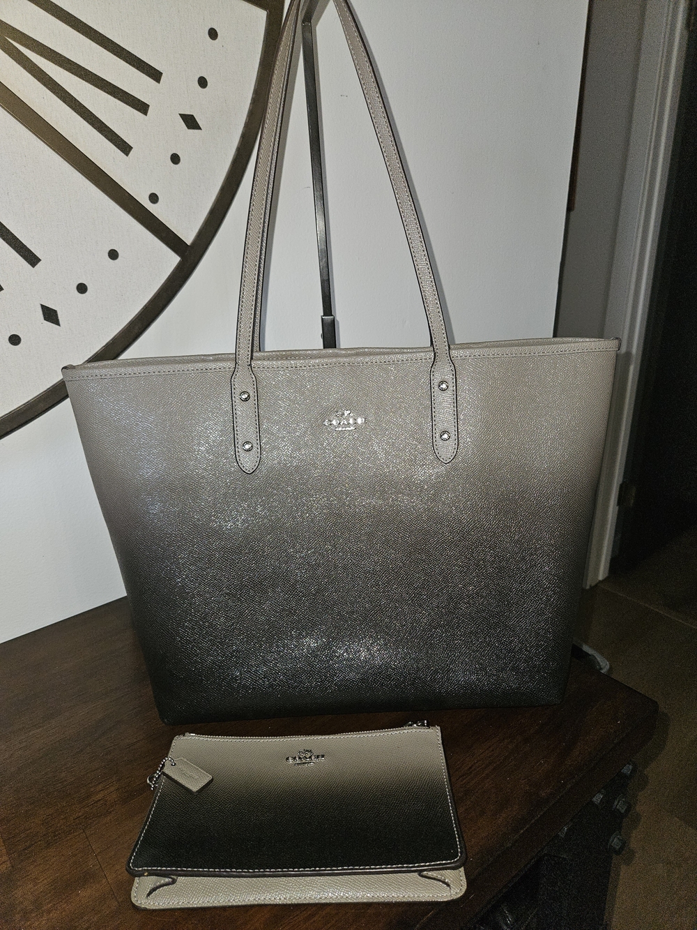Coach Ombre Tote Bag with Wristlet - Taupe to Black - Picture 2 of 12